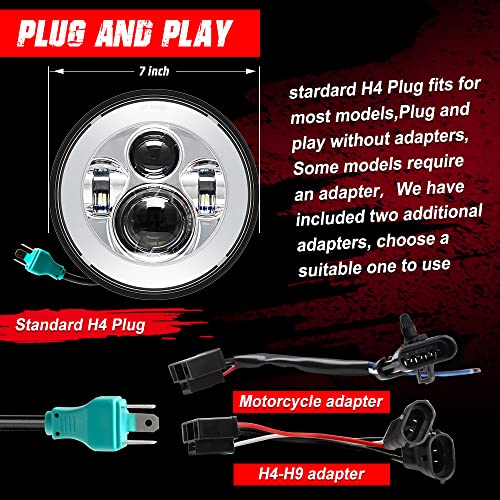 Tugwuetlwu 7" Led Headlight 4.5" Auxiliary Fog Lights Kit For Motorcycle Compatible With Harley Davidson Road King Electra Glide Street Glide Accessories Heritage Softail Deluxe Ultra Limited Classic #TOP4