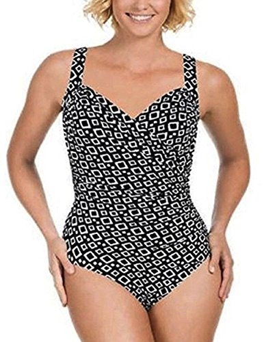 Kirkland Signature by Miraclesuit Womens 1 Piece All Over Body Control Swimsuit (12, Black/White Double Diamond)