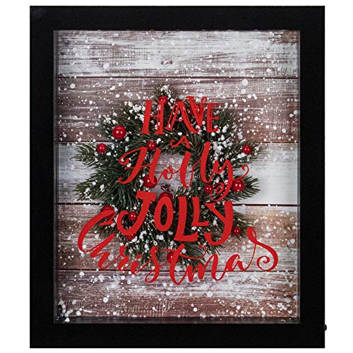 LED Lighted Framed Have A Holly Jolly Christmas Wreath Wall Art - 14