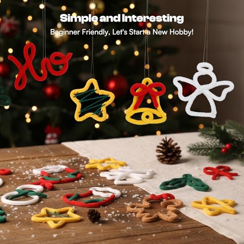 Image of Caydo i Cord Christmas Decoration Making Kit with 24 Patterns, 7pcs Arcylic Yarns and 49ft Craft Wire Kits for Beginners, DIY Xmas iCord Handicraft Making Kit for iCord Knitting Machine(Not Included)