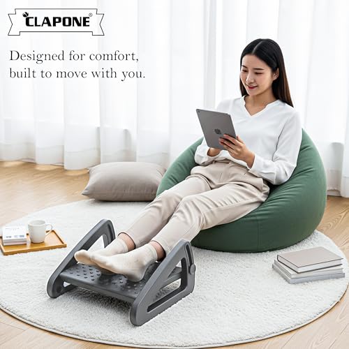 Image of Foot Rest Under Table Foot Rest for Under Desk at Work Stool Ergonomic 6 Heights Adjustable Footrest with Massage Roller, Portable Under Desk Foot Stool for Home,Office, Black, Adjustable (Premium Grey, Adjustable)