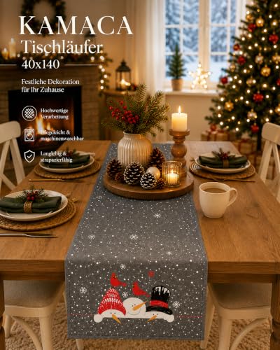 KAMACA Tischläufer 40x140 cm Schneemänner Stickerei Weihnachten Winter Deko – Ansicht 4