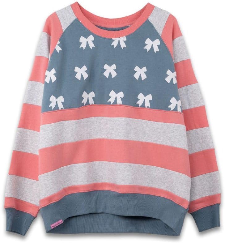 Simply Southern Patchwork Crew Sweatshirt, Sun and USA, Long Sleeve Pullover
