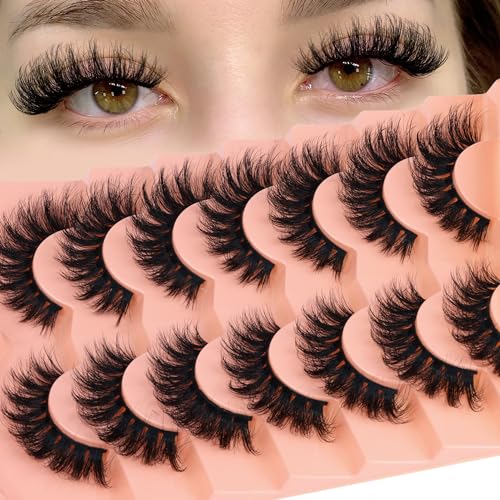 False Eyelashes Mink Lashes Fluffy Cat Eye Lashes 6D Wispy Fake Eyelashes D Curl Strip Natural Look Fake Lashes Pack by ALPHONSE (18mm-7 Pairs)