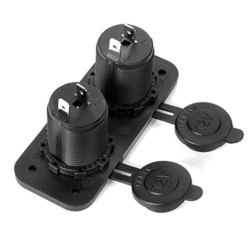 Carviya Motorcycle Car Cigarette Lighter Splitter 12V 24V Waterproof Power Socket Adapter Dual Plate Panel Mount Charger + 4 Screws 4 Screw Caps #TOP2