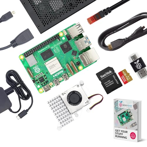 Raspberry Pi 5 4GB, Starter Kit mit Aluminiumgehäuse, aktivem Kühler, 64GB SanDisk microSD, Netzteil, HDMI Kabel & Adapter, Cardreader, CAT6 Netzwerkkabel – Komplettset für sofortigen Start