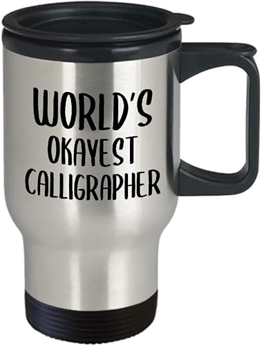 Miniatura 2 de Funny Gifts for Worlds Okayest Calligrapher Travel Mug Insulated Coffee Tumbler - Calligraphy Hobby Lettering Design Artist Calligraphic Lover Cute