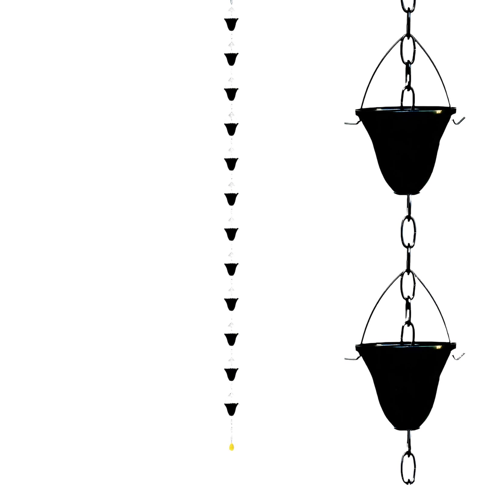 Cadena de lluvia decorativa con 5 elegantes vasos para terraza de jardín y drenaje de tejado, 121,5 cm, cadena de lluvia de metal