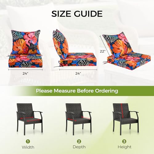 Image of UNIKOME 24 inchx24 inchx4 inch Outdoor Chair Cushions Set - Waterproof Patio Cushions for Outdoor Furniture with Removable Cover, Ties & Handle, Deep Seat Patio Cushions for Sofa Couch - Colorful Floral