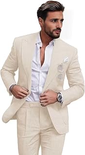 2 Piece Linen Suits for Men Summer Beach Wedding Suit Groomsmen Prom Casual Tuxedo Blazer Jacket Pants