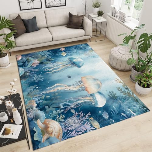 Tapis design moderne méduse poil court fin et résistant 90x180