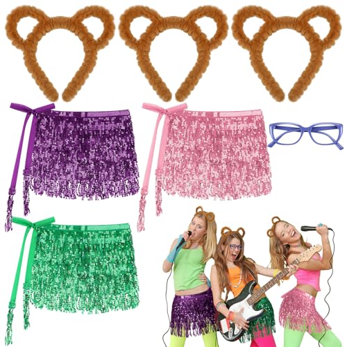 Yearntown 7 Pcs Halloween Animal Costumes Set Include Ear Headbands Sequin Tassel Skirt Purple Frame...