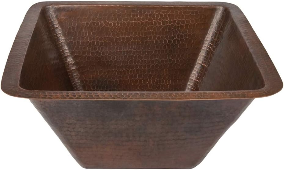 Premier Copper Products BS17DB 17-Inch Universal Large Square Hammered Copper Sink, Oil Rubbed Bronze