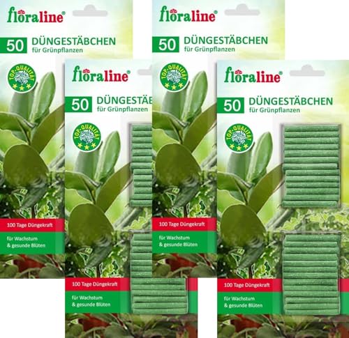floraline | 200x Grünpflanzen - Düngestäbchen | Dünger für bis zu 100 Tage prächtige Blumen mit Wachstum und gesundem Aussehen pro Stäbchen | Sehr schonende & kinderleichte Anwendung