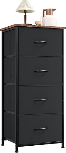 Somdot Cómoda alta para dormitorio, organizador de almacenamiento de 4 cajones, cómoda con contenedores de tela extraíbles para sala de estar,