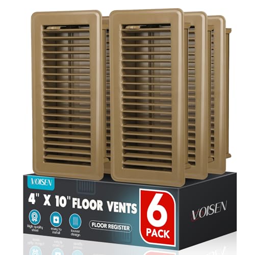 VOISEN Floor Register 4x10, 6 Pack Brown Floor Vent Covers, Heavy Duty Steel Walkable Floor Vents,Vent Covers for Home Floor