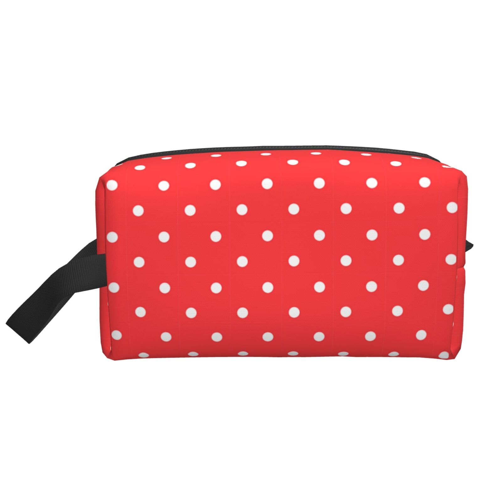 Ercgad Unisex White Red And Polka Dots Print Large Capacity Travel Toiletry Bag Cosmetic Pouch Daily Storage Makeup Case