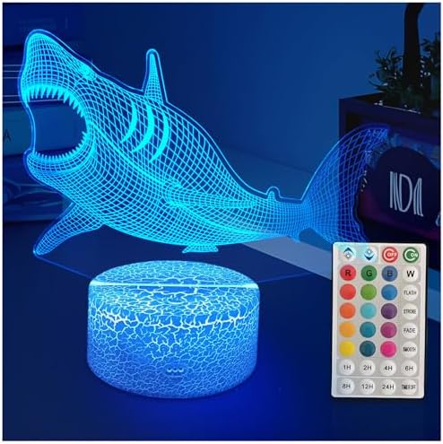 Megalodon Night Light, Nursery Night Lamp for Kids, 16 Color Changing with Dimmable Remote Control, Toy Shark Gifts for Girls Boys Teen Kids Family, Bedroom Shark Theme Decortive