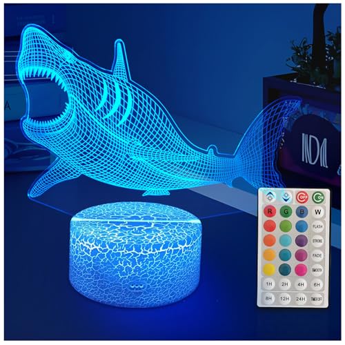 YODAFOOR Megalodon Night Light, Nursery Night Lamp for Kids, 16 Color Changing with Dimmable Remote Control, Toy Shark Gifts for Girls Boys Teen Kids Family, Bedroom Shark Theme Decortive