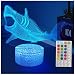 YODAFOOR 3D Illusion Shark Night Lights for Kids Megalodon Shark Toy Christmas Birthday Gifts for Boys Girls Kids Baby 7 Colors Remote Control Desk Night Lamp (Megalodon)