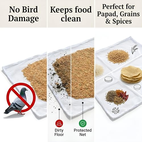 Image of Large Pure Cotton Papad & Vadagam Drying Cloth with Protective Zipper Net Cover | Reusable Breathable SunDrying Sheet for Spices, Millets, Grains Indoor Outdoor Terrace Food Mat, Pack of 1 Size 48*36
