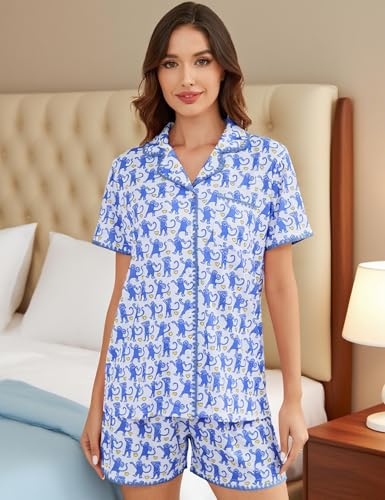 Image of SWOMOG Womens Button Down Pajamas Set Short Sleeve Sleepwear Bride Soft Pj Lounge Sets XS-3XL