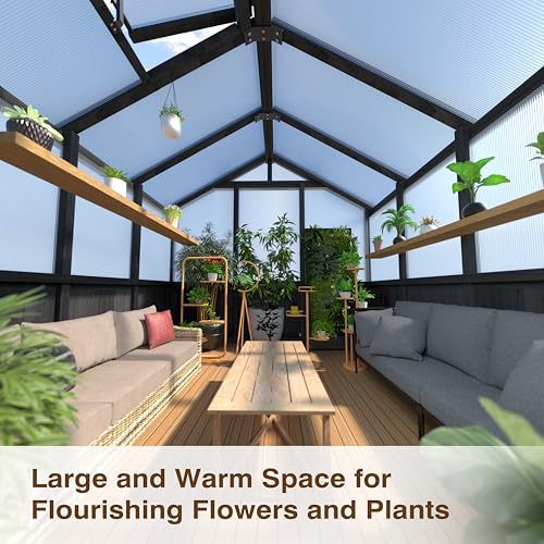 Image of MUPATER 6' x 12' Walk-in Wooden Polycarbonate Greenhouse with Ventilated Window & Lockable Door, Multi-Layer PC Panels for UV Protection, Greenhouse Kit for Outdoor, Garden and Backyard, Black