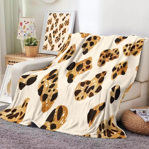 Manta Franela Lindo Estampado De Leopardo - Terciopelo Súper Suave, Mantas para Sofa y Cama Impresión De Textura Animal, Plaid Cama Ligera para La Cama, El Sofá O El Sillón, Crema-150x200cm