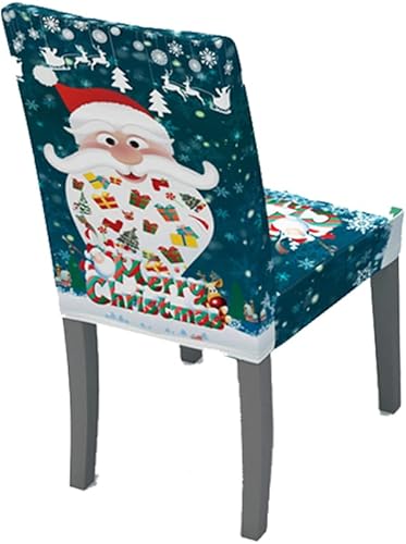 Miniatura 10 de XMNTG Juego de 4 fundas para sillas de Navidad con estampado de campanas, decoración navideña, fundas extraíbles para sillas antideslizantes,