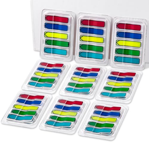 Golcellia 9 Pcs 900 Sheets 5-Color Arrow Sticky Notes - Sticky Tabs, Book Tabs with Sticky Flags & Arrow Stickers - Page Markers Sticky Tabs for Books, Note Taking & Document Marking