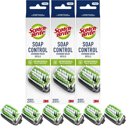 Scotch-Brite Soap Control Dishwand Brush Refills Non-Scratch Scrub Brush Heads Durable & Odor-Resistant 3 Count (6 Total Refills)