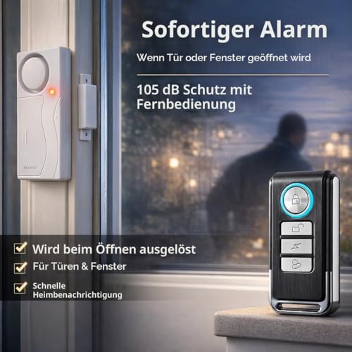 Hendun Kabelloser Tür-Alarm mit Fernbedienung, Diebstahlschutz-Fensteralarm, Kontaktsensoralarm...