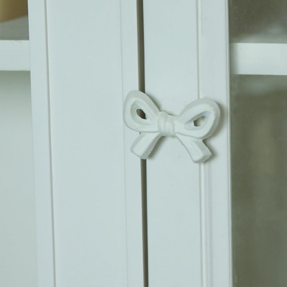 6PCS Handmade Metal Gold Bow Cabinets Knobs for Cabinet Drawer Cupboard Pulls Handle Perfect Decor Furniture Accessories (White, 6 Pack)