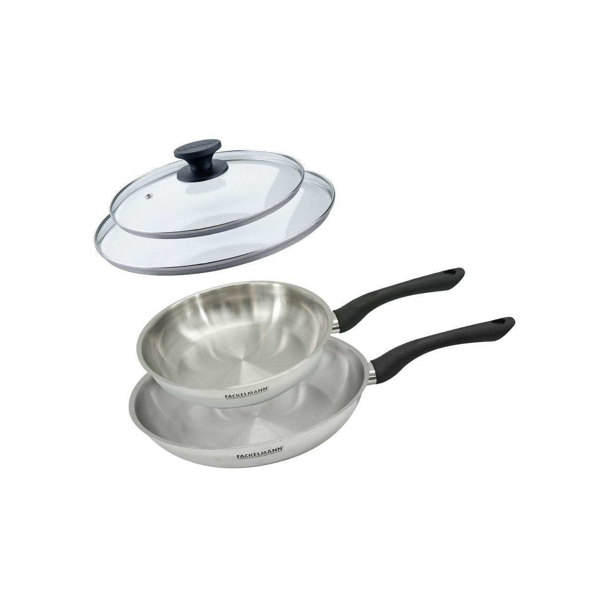 Fackelmann Set 2 poêles inox 24 et 28 cm avec couvercles verre