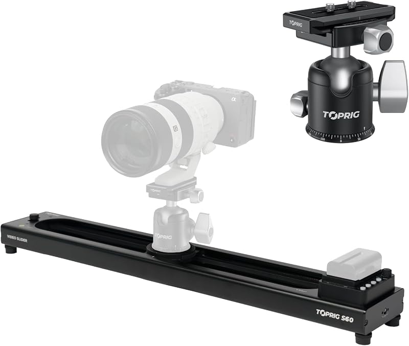 Accsoon Control deslizante de cámara motorizado, control deslizante de vídeo Bluetooth ajustable de 24 pulgadas/60 cm con rótula de bola de trípode Toprig con esfera de 36 mm y capacidad de carga de 44 lb