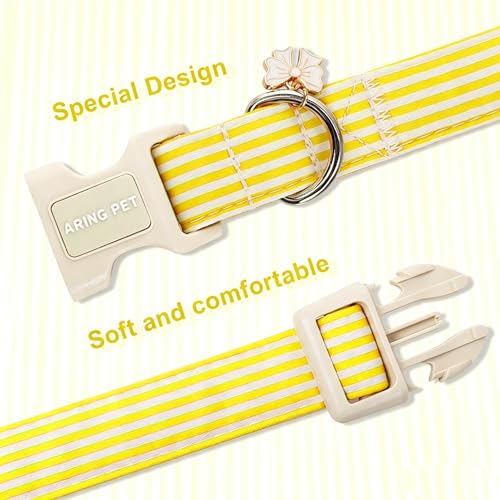 Image of ARING PET Dog Collar for Puppy Small Medium Large Dogs-Yellow Stripe M | Cute Spring Summer Fall Pet Collars with Bow Charm for XS S M L XL Boy Girl Dogs, Daily Wear Outdoor Walk Neighborhood Stroll