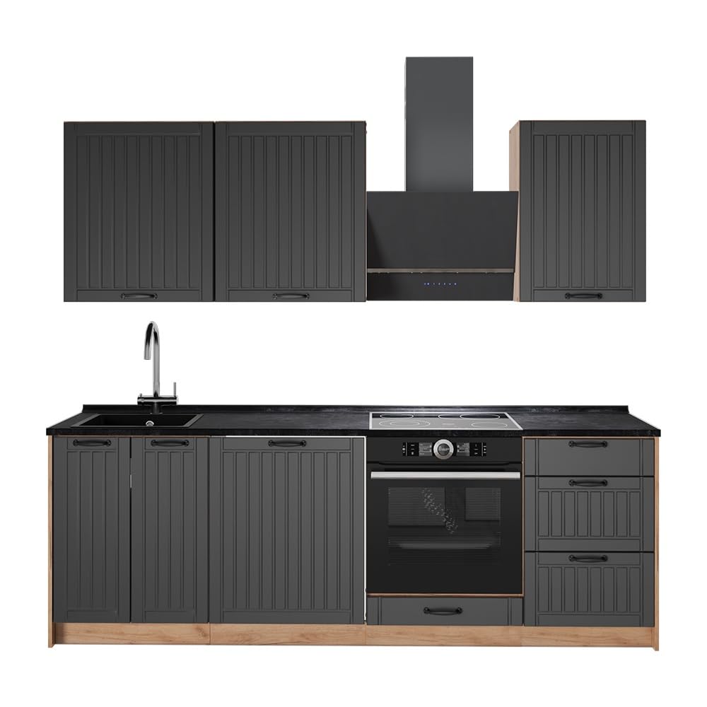Vicco Cucina componibile Fame-Line, Grigio scuro/Rovere dorato, 230 cm