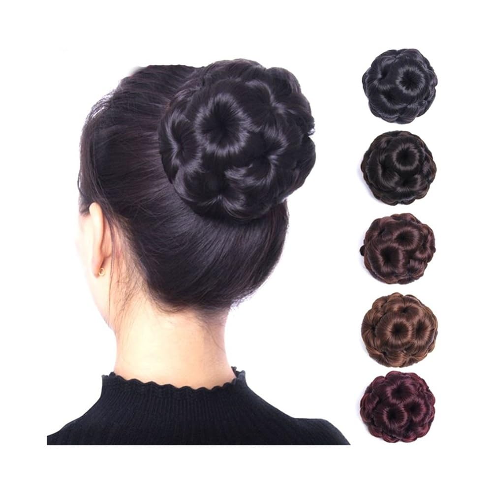 Hair Bun Synthetic High Temperature Fiber Nine Flowers Hair Chignon Curly Hair Bun Comb Clip Hairpiece Scrunchies(2-33)