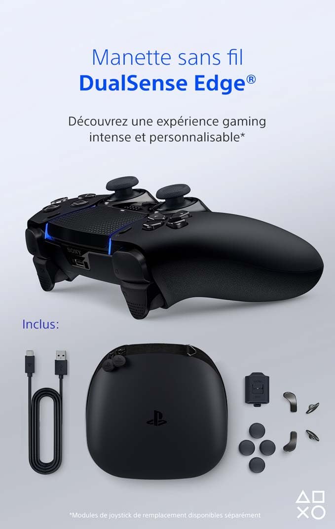 Playstation Sony, Manette 5 DualSense Edge, Sans Fil, Touches Arrière & Joysticks Interchangeables, Gâchettes Réglables, Profils Personnalisables, Compatible PS5/PC, Couleur : Noire