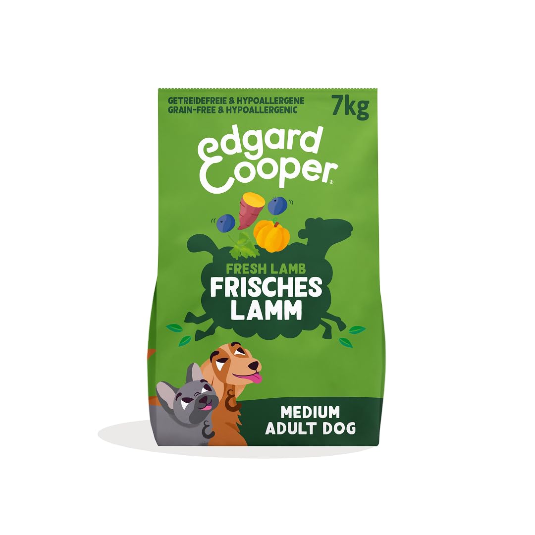 Edgard & Cooper Hundefutter trocken Getreidefrei für Medium Adult Hunde (7kg), frisches Lamm, ausgewogene Ballaststoffe für die Darmgesundheit, Natürliche, hypoallergene Rezeptur, nie Fleischmehl