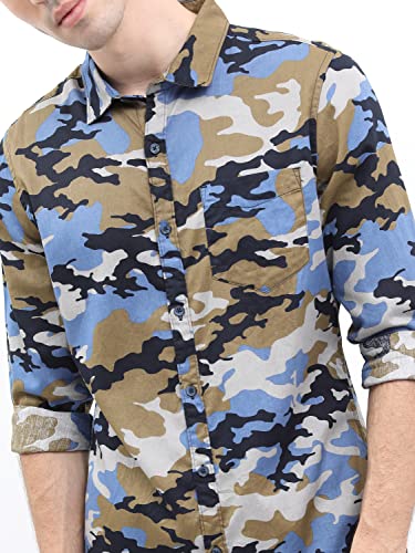 Image of Ketch Men Cotton Slim Fit Printed Full Sleeve Shirt