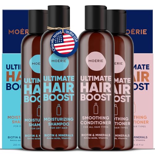 Image of Moerie Ultimate Hair Growth Shampoo & Conditioner Double Set - Longer, Thicker, Fuller Hair - Vegan, Volumizing, Paraben & Silicone Free - Moisturizing for All Hair Types - 4 x 8.45 fl oz (250ml)