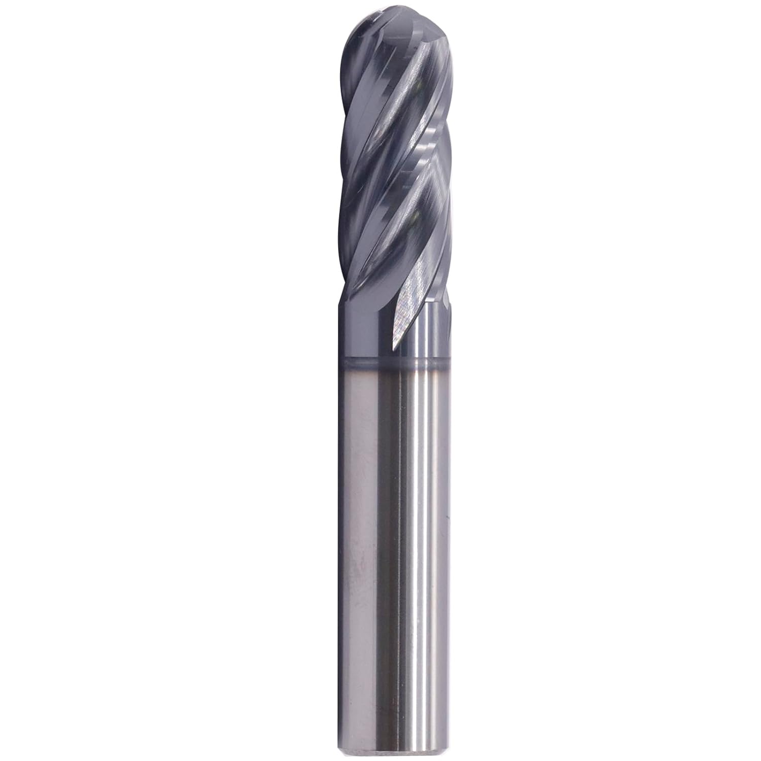 Ball Nose Solid Carbide End Mill - AlTiN Coated, Variable Helix, 4 Flute, Variable Geometry, 3/8 Cutting Diameter, 3/8 Shank Diameter, 1 Length of Cut, 2-1/2 Overall Length