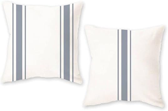 ONWAY Grey Striped Outdoor Pillow Covers 18x18 Farmhouse Decorative Grey and White Throw Pillows for Couch Home and Sofa, Set of 2