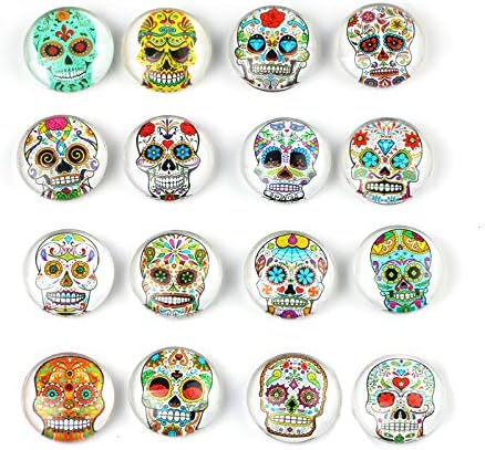 Qurly Colourful Skull Refrigerator Magnet Party Set of 16 Pack 3D Round Face for Silver Fridge Office Dry Erase Board Stainless Steel Door Freezer Whiteboard Cabinet Magnetic Great Fun for Ad