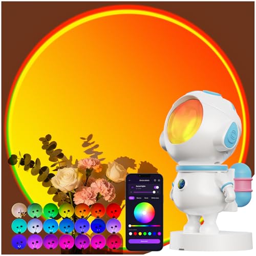 Image of XEBKOR Astronaut Sunset Lamp Projector with APP & Button Control, 360° Magnetic Head & RGB+W Color Changing Light for Bedroom Decor, TikTok Photography, Party Background, Mood Lighting Gift