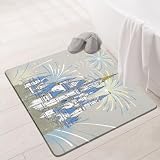 Hachishun Cute Cartoon Blue Castle Theme Bathroom Rugs Bath Mat Shower Non Slip Absorbent Washable Firework Bath Mat for Kitchen/Front Door/Living Home 24x24in