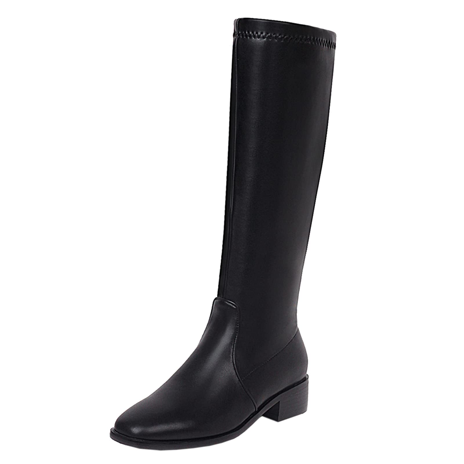Damen Kniehohe Stiefel mit Niedrigem Absatz
