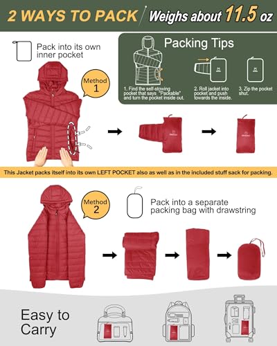 Image of Outdoor Ventures Women's Packable Lightweight Full-Zip Puffer Jacket with Hood Quilted Winter Coat