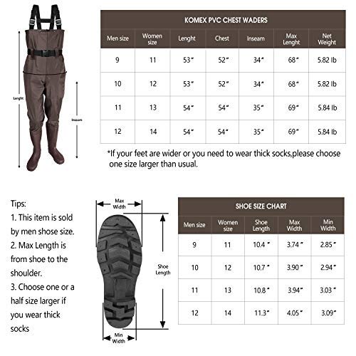 KOMEX Chest Waders Upgrade Fishing Boots Waders Hunting Bootfoot with Wading Belt Waterproof Boots Breathable Nylon and PVC Wading Boots for Men and Women
